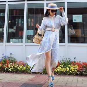 h&m blue white floral shirt dress Sz XS